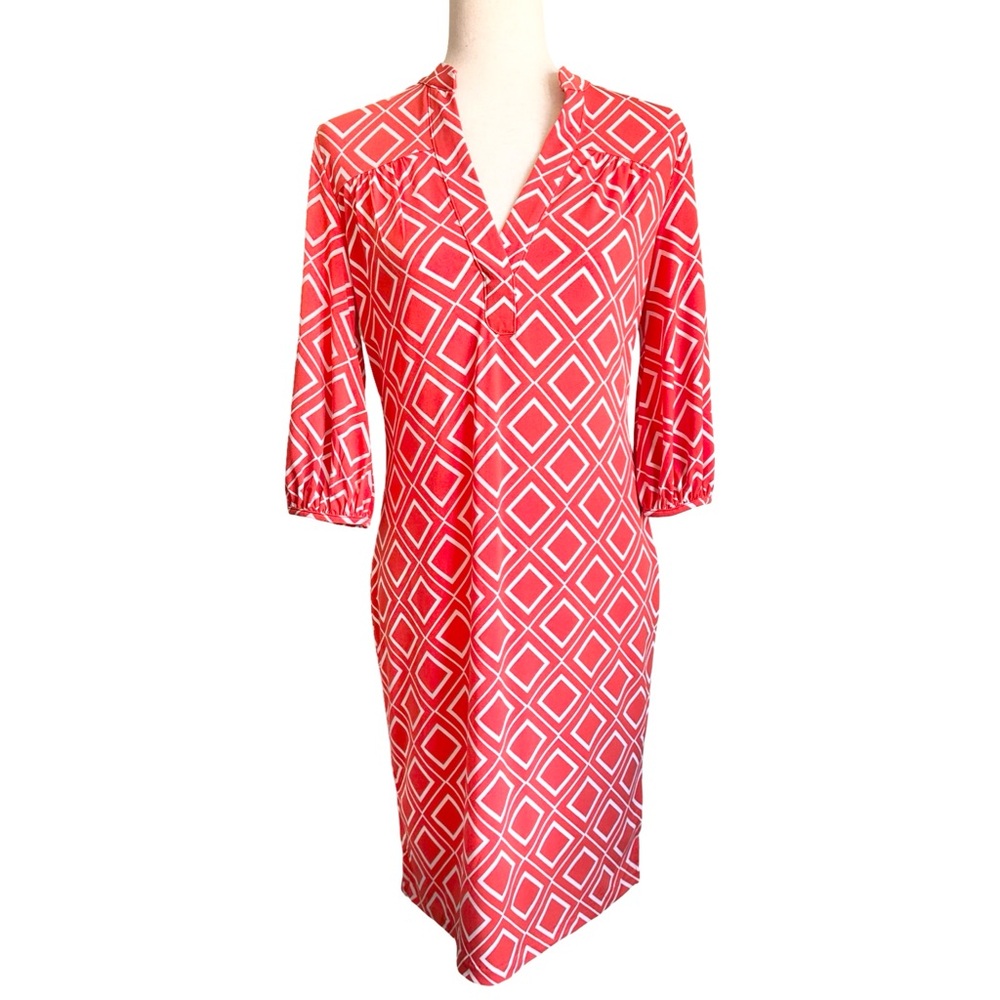 Banana Republic Orange Geo Print Dress Business Preppy Office Women's Small EUC